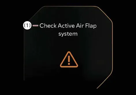 Infotainment screen showing an Active Air Flap system check warning message in the Kia EV2