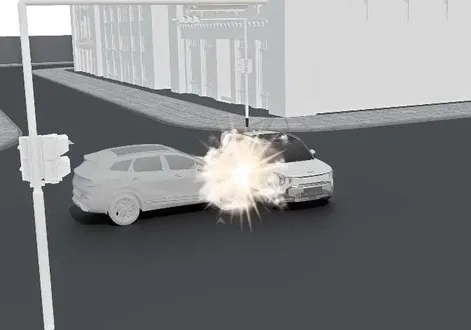 Kia EV2 cabin profile illustrating side and curtain airbag protection zones