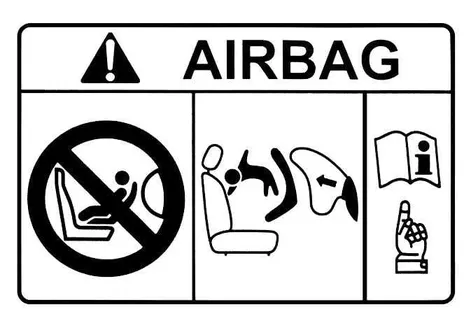 Kia EV2 passenger side dashboard placard illustrating strict child restraint safety restrictions