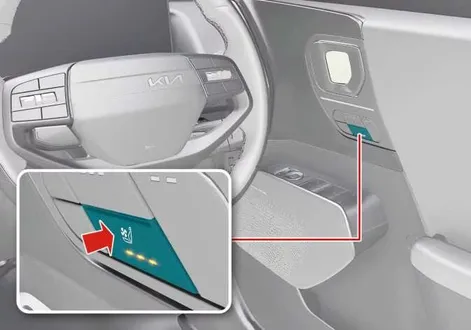 Driver side air ventilation seat control button and perforated cushion design in the Kia EV2
