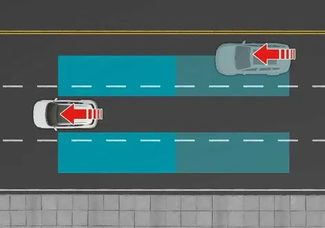 Kia EV2 instrument cluster showing active blind-spot monitoring sensor detection area