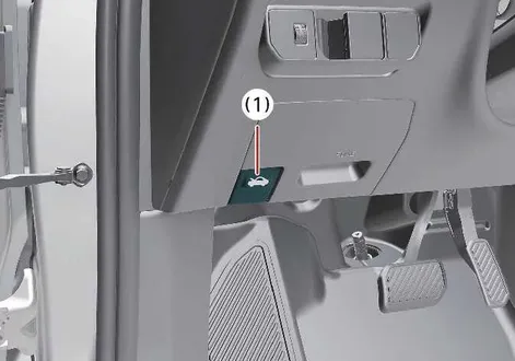 Kia EV2 interior primary bonnet release lever location in the driver footwell