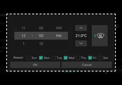 Detailed battery charging schedule and climate control configuration screen in the Kia EV2
