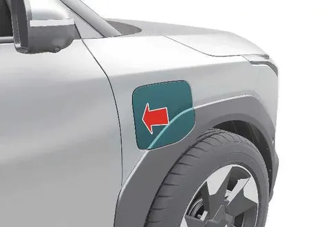 Kia EV2 exterior side panel showing closed charging door flap location