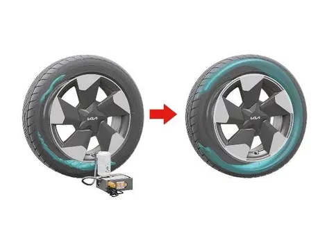Driving the Kia EV2 at moderate speeds to evenly distribute the sealant inside the repaired tyre