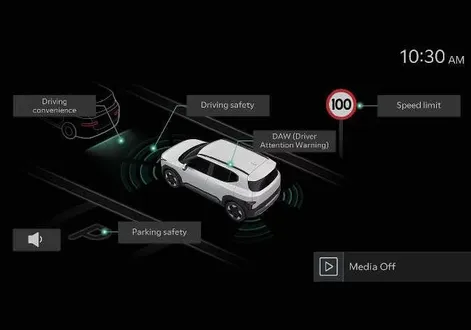 Driver Assistance menu settings screen on the central infotainment display system of the Kia EV2