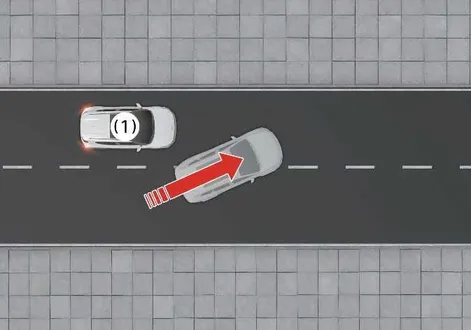 Kia EV2 instrument cluster diagram showing another vehicle cutting in ahead