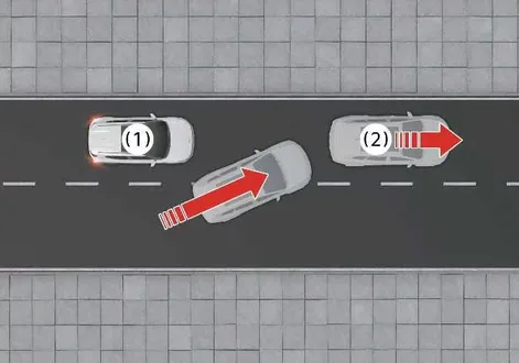 Kia EV2 dashboard perspective of a vehicle merging into the travel lane