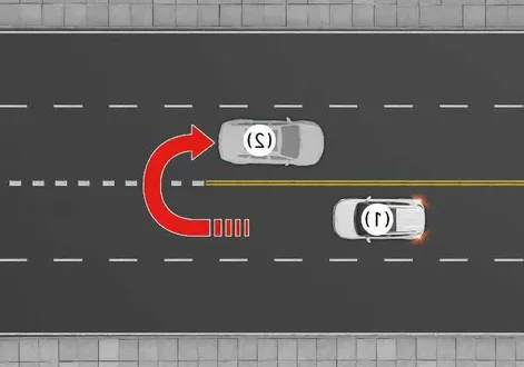 Kia EV2 digital display illustrating a leading vehicle executing a sharp turn