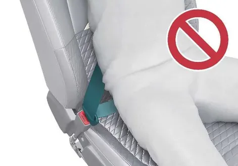 Kia EV2 interior view illustrating dangerous seat belt routing completely behind the driver's back
