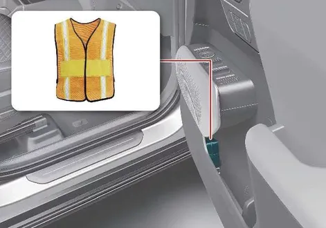 Storage and placement of the high-visibility safety vest inside a Kia EV2 cabin