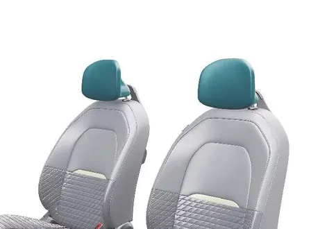 Kia EV2 front seat adjustable headrest height and angle view