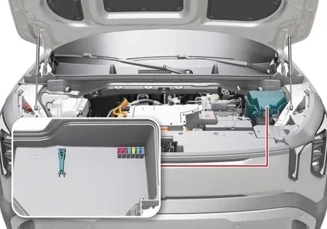 Demonstration of using the extraction tool to pull a fuse from the inner panel of the Kia EV2