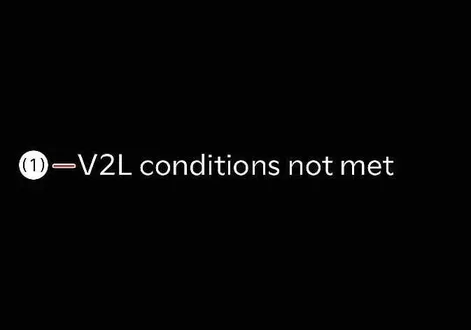 Instrument cluster warning message indicating V2L operating conditions are not met on the Kia EV2