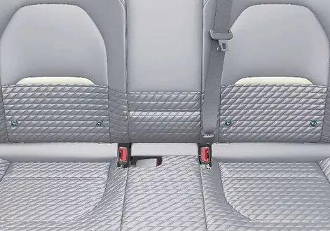 Kia EV2 rear cabin view highlighting the location of ISOFIX low anchorages in the outboard passenger seats