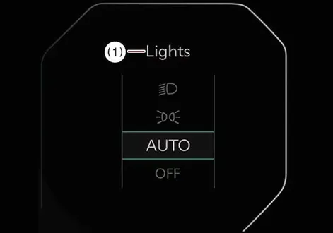 Exterior lighting mode indicator icon displayed on the digital instrument cluster of the Kia EV2