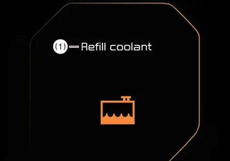 Refill coolant warning indicator message on the dashboard of the Kia EV2
