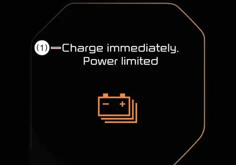 Charge immediately and power limited warning screen on the Kia EV2 infotainment display