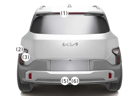Rear structural overview highlighting Type A rear combination lamp configuration and component mapping on the Kia EV2