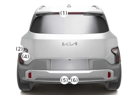 Detailed engineering schematics showing Type B rear combination lamp arrangement for the Kia EV2 tailgate structure