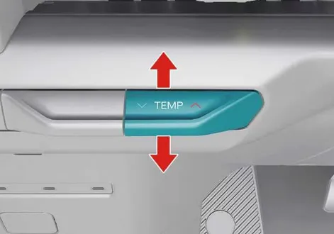 Driver side temperature adjustment control interface on the Kia EV2 dashboard