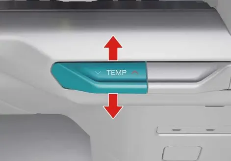 Passenger side temperature adjustment control interface on the Kia EV2 dashboard