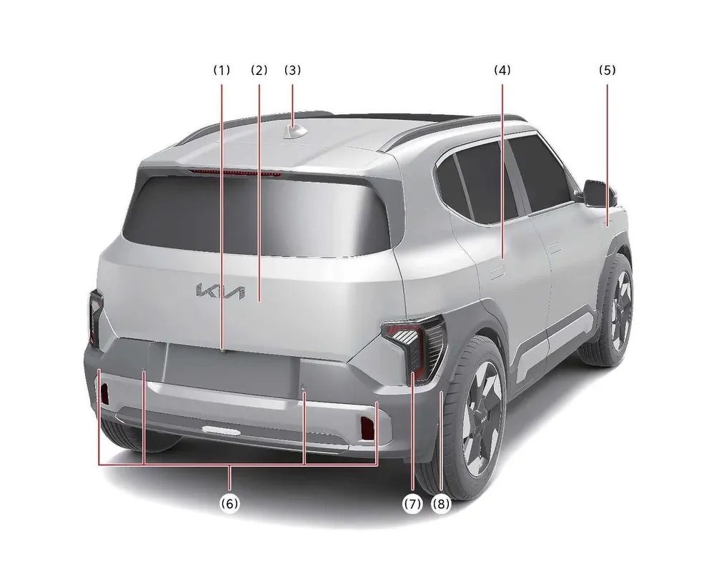 Kia EV2 standard exterior rear view displaying tailgate and lighting layout