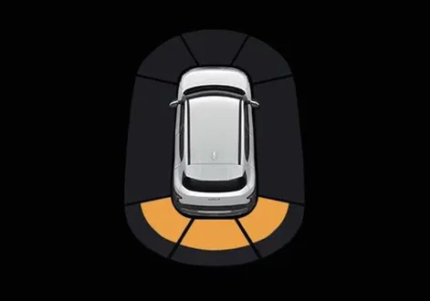 Kia EV2 infotainment display showing long-range front obstacle warning bar