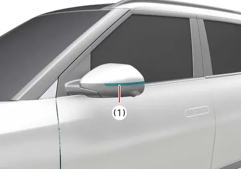 Detailed side profile view indicating the exact mounting position of the LED side repeater lamp on the Kia EV2 body panel