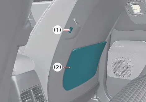 Kia EV2 front passenger seatback storage pocket and rear USB charging port