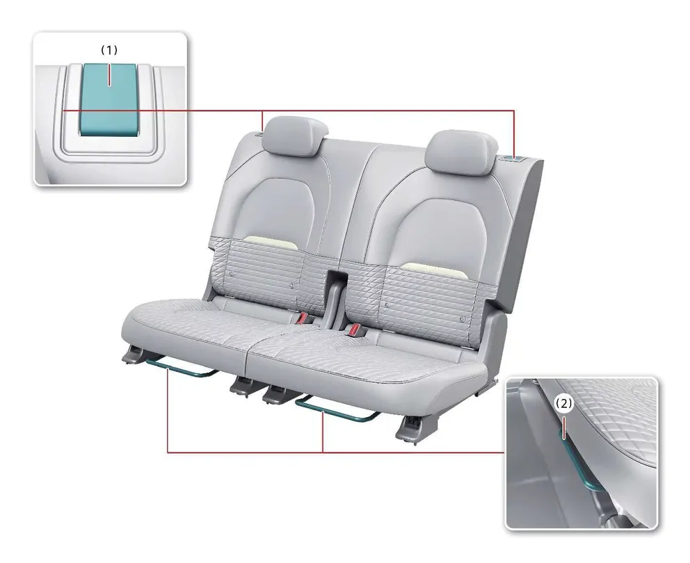 Kia EV2 four-seat rear configuration layout and folding mechanism diagram