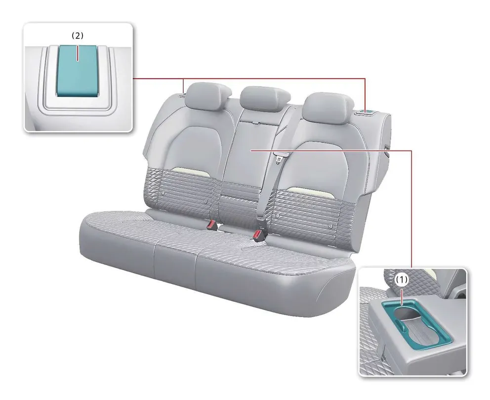 Kia EV2 five-seat rear bench layout and center armrest structure
