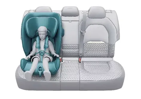 Kia EV2 forward-facing child restraint system installed in the cabin interior