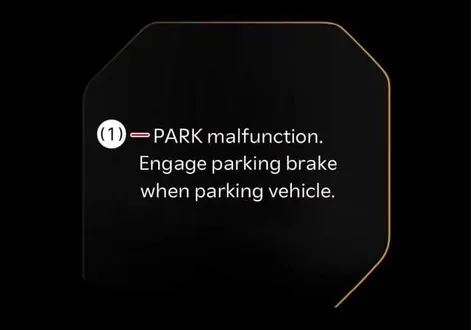 PARK malfunction warning alert on the digital driver instrument cluster of the Kia EV2