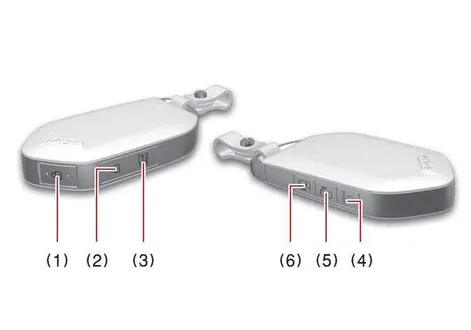 Comprehensive overview diagram of the Kia EV2 smart key fob showing layout of lock, unlock, tailgate, and remote functionality buttons