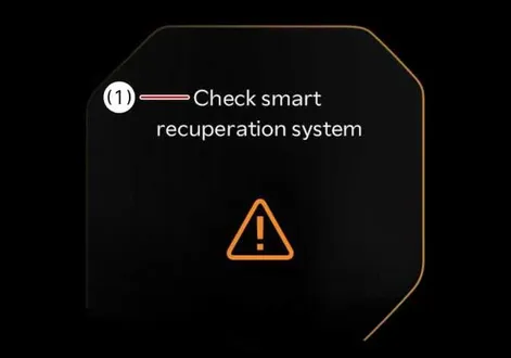 Instrument cluster displaying the Check Smart Recuperation System warning message in the Kia EV2