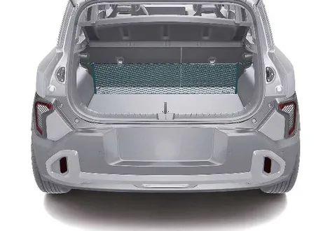 Vertical side mounting hooks for securing cargo nets inside the Kia EV2 boot