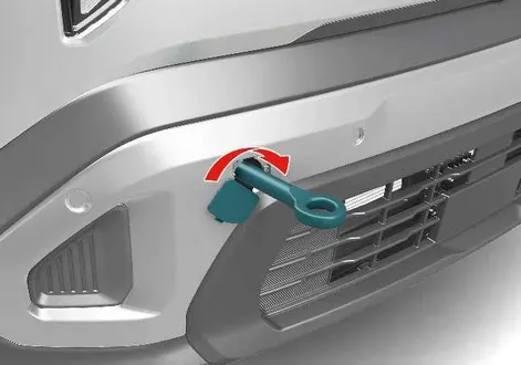 Front emergency towing attachment point on a Kia EV2 bumper