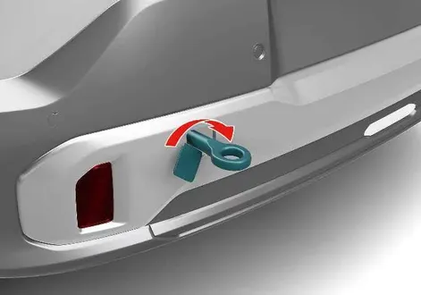 Rear emergency towing attachment point on a Kia EV2 bumper