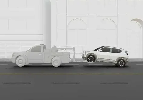 Alternative towing setup when a flatbed is unavailable for a Kia EV2