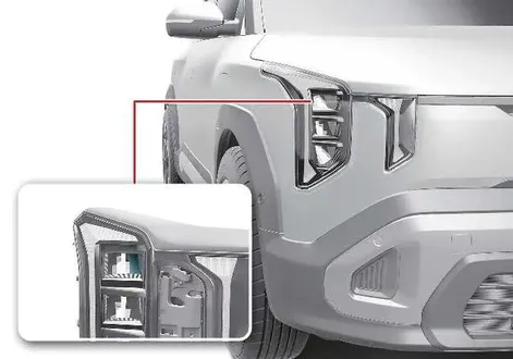 Diagram showing correct placement position for optical adhesive sheet on the left side headlight of the Kia EV2