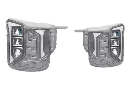 Detailed mounting template view for right side headlight adjustment on the Kia EV2