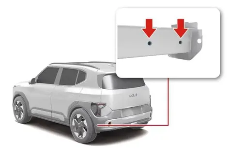 Kia EV2 underbody diagram showing precise mounting locations and installation holes for the trailer hitch
