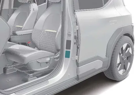 Side profile view of the Kia EV2 highlighting factory alloy wheels and high-efficiency tyres