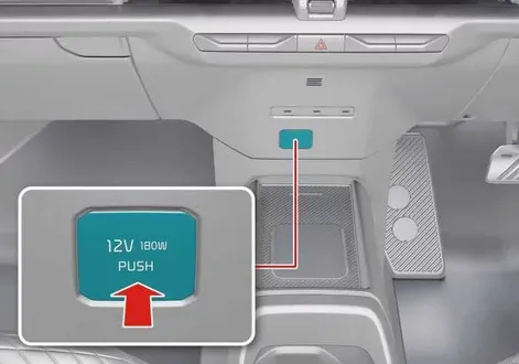 Connecting the compressor power cable to the power outlet inside the Kia EV2 cabin