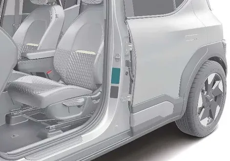 Kia EV2 official vehicle certification label showing weight ratings and specifications on the door pillar