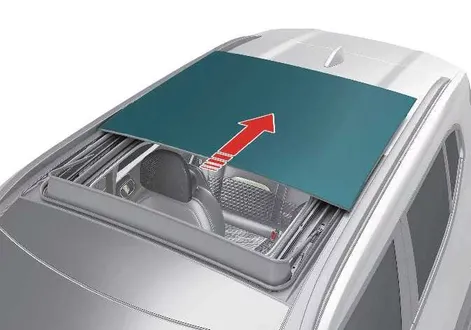 Interior view of the Kia EV2 cabin with the sunroof fully slid open