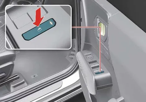 Kia EV2 driver master door control panel featuring the power window lock button