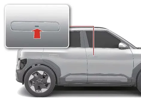 Kia EV2 smart key auto-flush exterior door handle mechanism showing the sensor layout