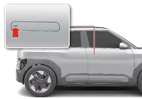 Kia EV2 smart key manual-type exterior door handle showing tactile locking button area
